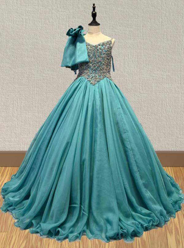 Glitzy Couture Teal Chiffon Little Child Pageant Gown