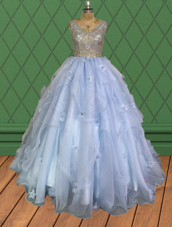 Little Girls Stunning Beaded Bodice Glitter Pageant Gown