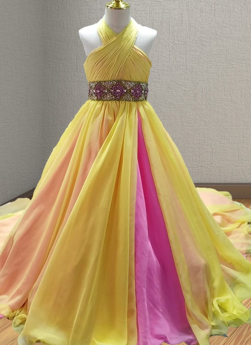 Halter Beaded Bodice Little Girl Colorful Ball Gowns