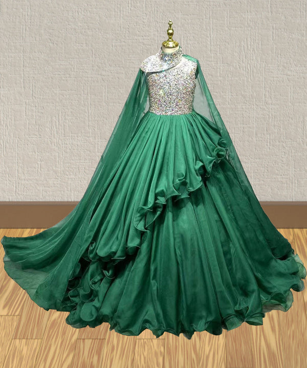 Floor-length Prom Couture with Beaded and Cape