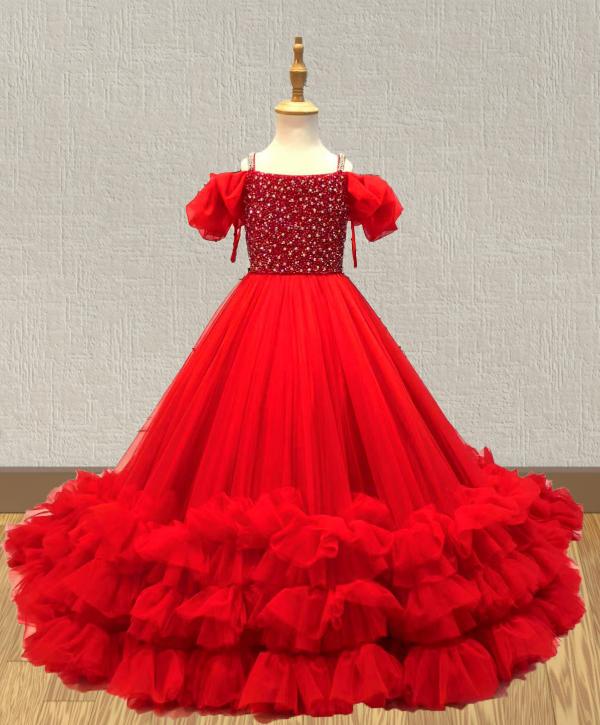 Best Beauty Little Girls Stunning Red Evening Gown