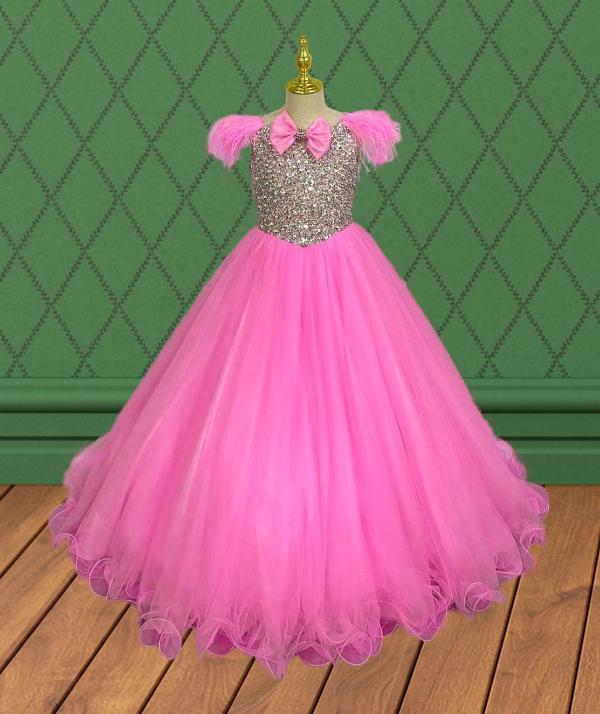 Custom Made Junior Miss Glitter Pink Evening Gown