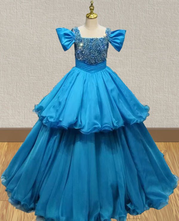 Custom Teal Floor-length Pageant Gown for Little Girls