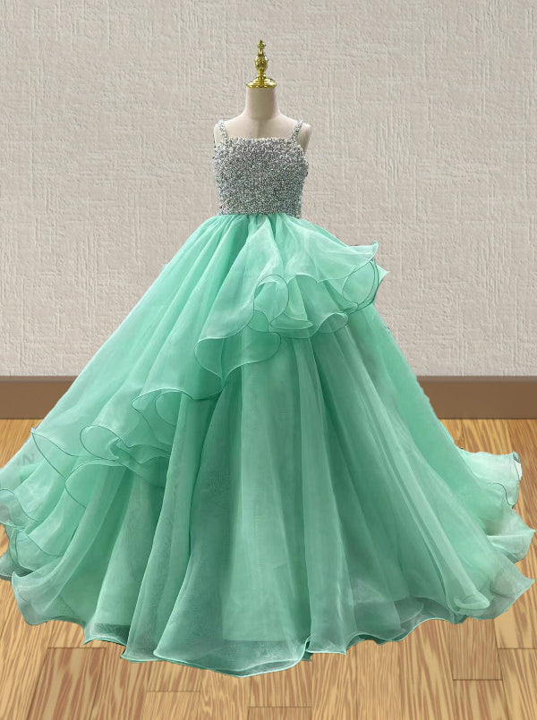 Stunning Beaded Bodice Mint Pageant Ball Gown