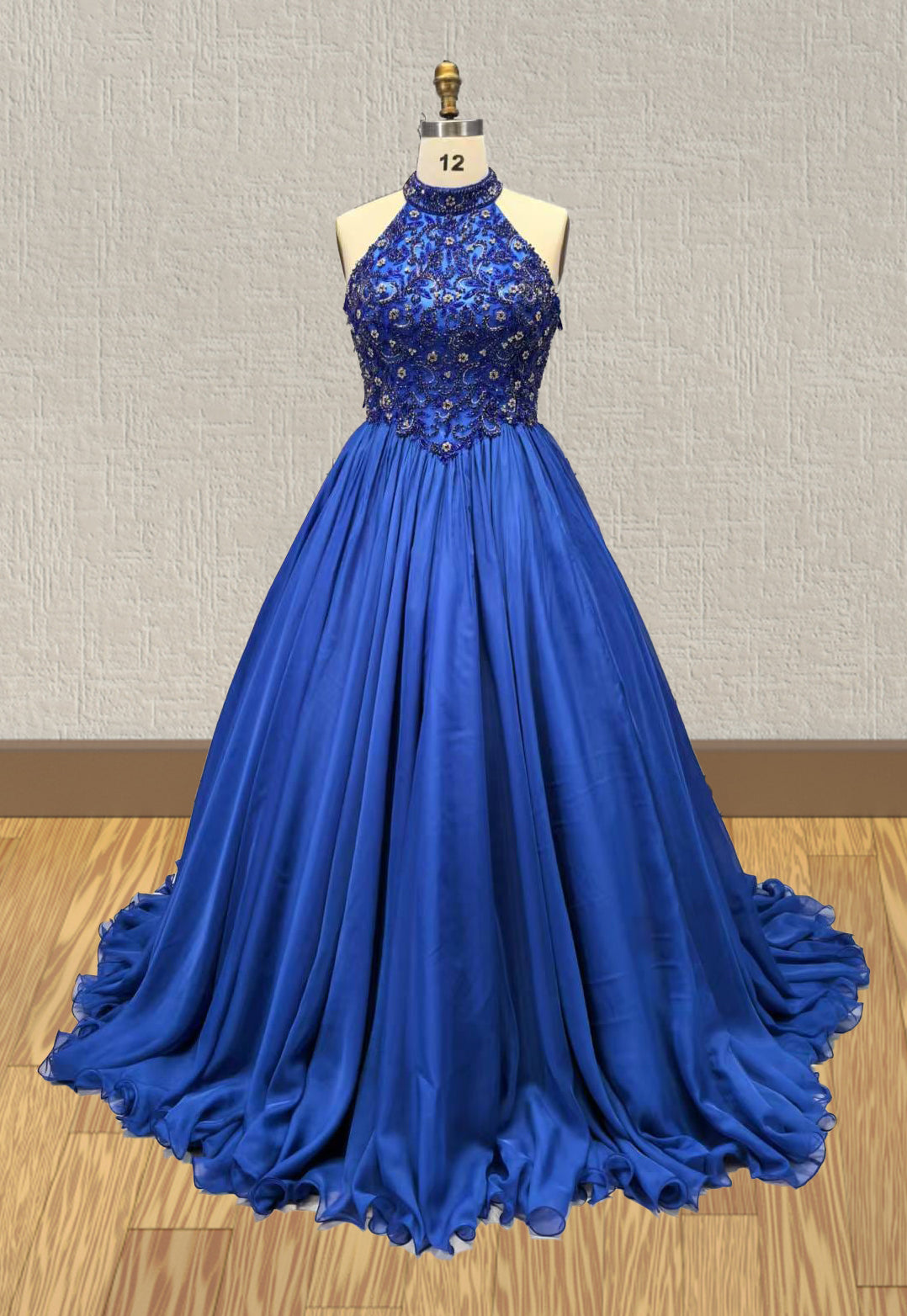 Halter Beaded Bodice Royal Blue Pageant Dress Girl