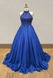 Halter Beaded Bodice Royal Blue Pageant Dress Girl