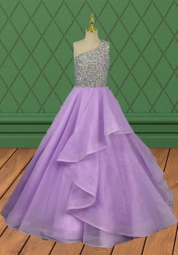 Young Girls Sparkly Pageant Dress with Beaded Bodice