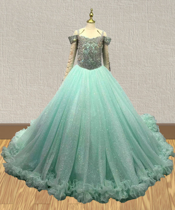 Sparkly Beaded Bodice Tween Mint Pageant Dress