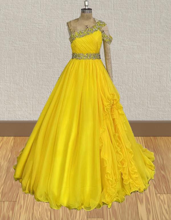 Best Beauty Tween Yellow Beaded Glitzy Pageant Dress