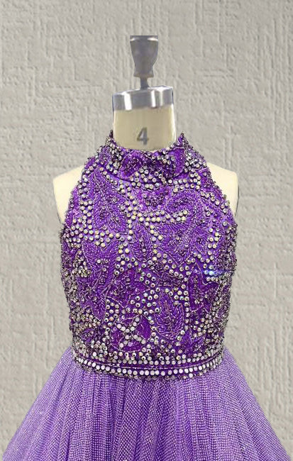 Halter Beaded Bodice Sparkly Tween Pageant Dress