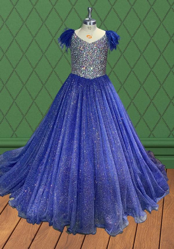 Sparkly Beaded Bodice Young Girls Long Evening Gown