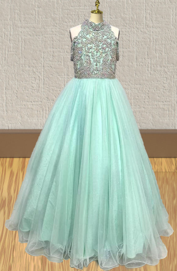 Sparkly Beaded Bodice Mint Youth Formal dress