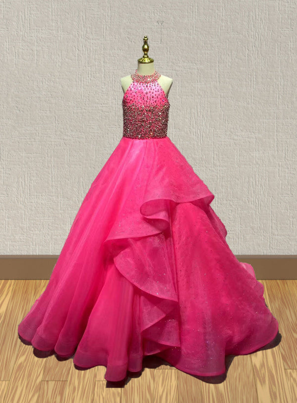 Sparkly Beaded Bodice Gorgeous Fuchsia Evening Dress