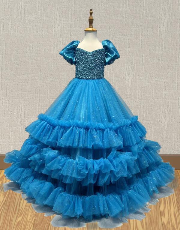 Elegant Beaded Bodice Applique Little Girls Ball Gown