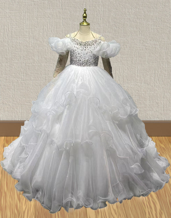 Gorgeous Beaded Bodice Little Girls Stunning White Evening Gown