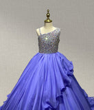 Floor - length Purple Pageant Gown with Beaded and Cape - CupcakePageantDress