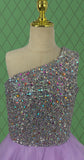 Young Girls Sparkly Pageant Dress with Beaded Bodice