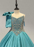 Glitzy Couture Teal Chiffon Little Child Pageant Gown