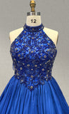 Halter Beaded Bodice Royal Blue Pageant Dress Girl