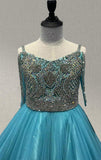 Stunning Couture Pageant Teal Organza Ballgown