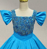 Custom Teal Floor-length Pageant Gown for Little Girls