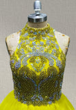 Yellow Floor-Length Evening Dress With Beaded Bodice