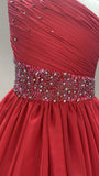 Youth Red Sparkly Formal Dress With Beaded Bodice