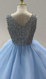 Little Girls Sky Blue Glitzy Mint Evening Gown