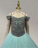 Sparkly Beaded Bodice Tween Mint Pageant Dress