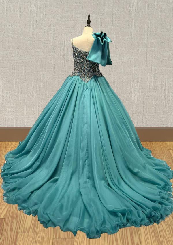 Glitzy Couture Teal Chiffon Little Child Pageant Gown