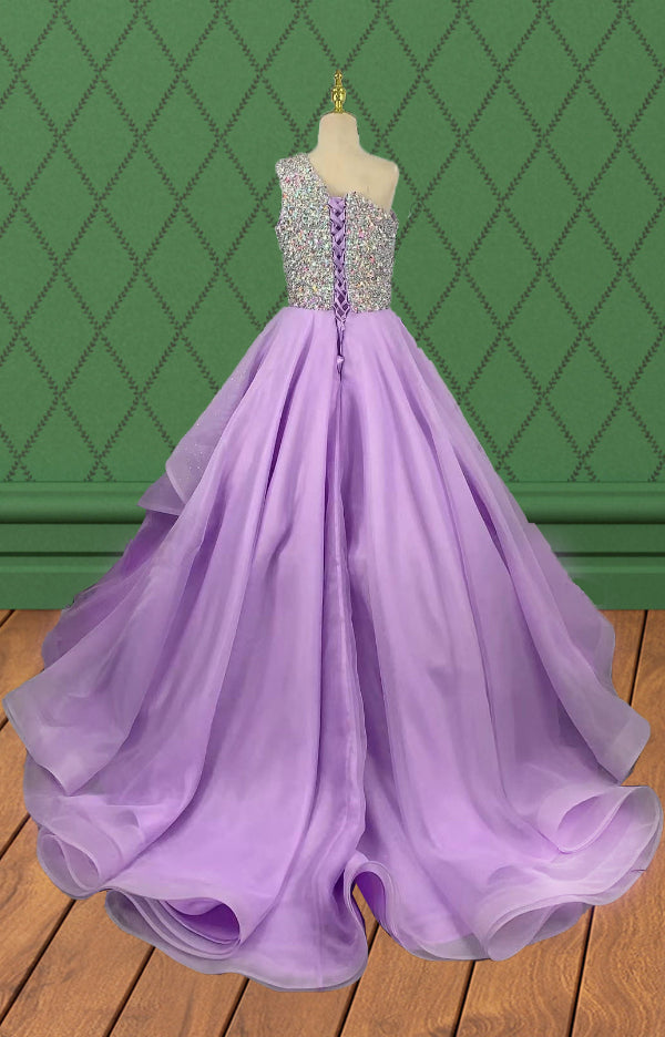 Young Girls Sparkly Pageant Dress with Beaded Bodice