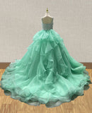 Stunning Beaded Bodice Mint Pageant Ball Gown