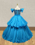 Custom Teal Floor-length Pageant Gown for Little Girls