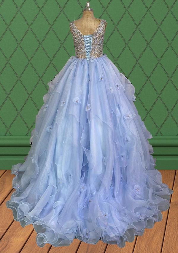 Little Girls Stunning Beaded Bodice Glitter Pageant Gown