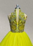 Yellow Floor-Length Evening Dress With Beaded Bodice