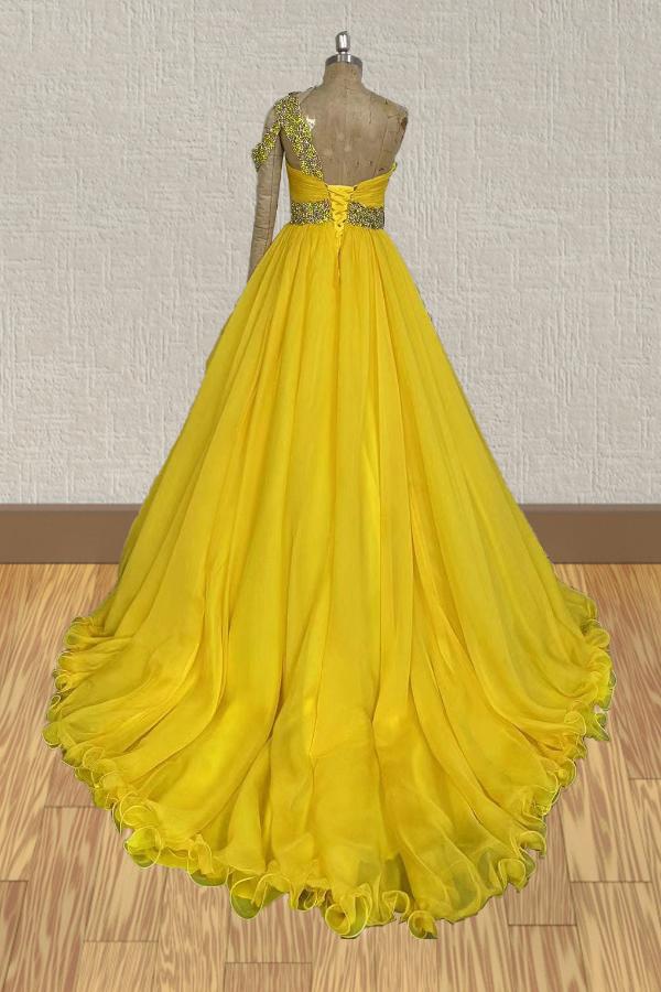 Best Beauty Tween Yellow Beaded Glitzy Pageant Dress