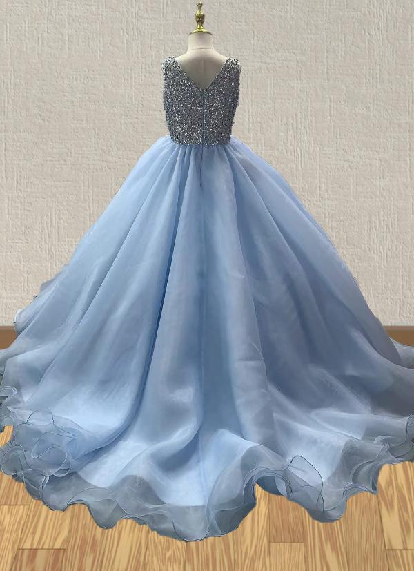 Little Girls Sky Blue Glitzy Mint Evening Gown