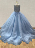 Little Girls Sky Blue Glitzy Mint Evening Gown