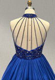 Halter Beaded Bodice Royal Blue Pageant Dress Girl