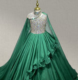 Floor-length Prom Couture with Beaded and Cape