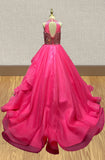 Sparkly Beaded Bodice Gorgeous Fuchsia Evening Dress