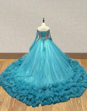 Stunning Couture Pageant Teal Organza Ballgown