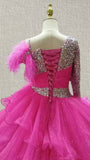 Custom Little Girls Fuchsia Pageant Gown with Feather