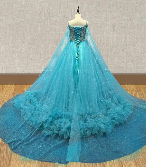 Stunning Couture Pageant Teal Organza Ballgown