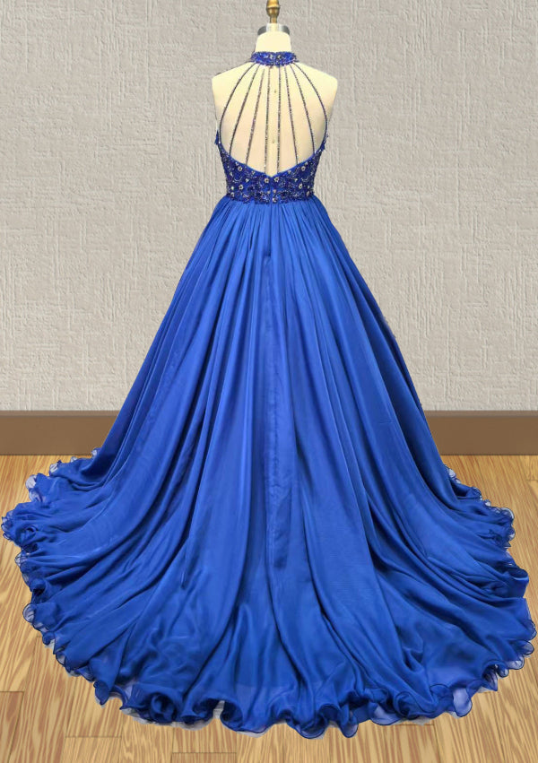 Halter Beaded Bodice Royal Blue Pageant Dress Girl