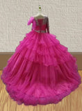 Custom Little Girls Fuchsia Pageant Gown with Feather