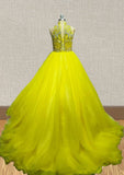 Yellow Floor-Length Evening Dress With Beaded Bodice