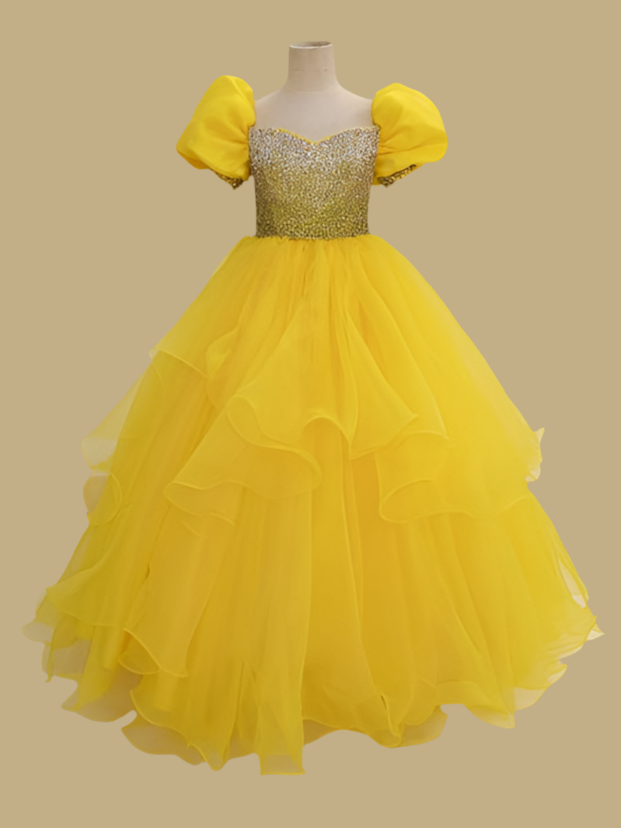 Glitzy Beaded Bodice Yellow Ball Gown For Teenage Girl