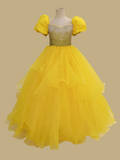 Glitzy Beaded Bodice Yellow Ball Gown For Teenage Girl - CupcakePageantDress