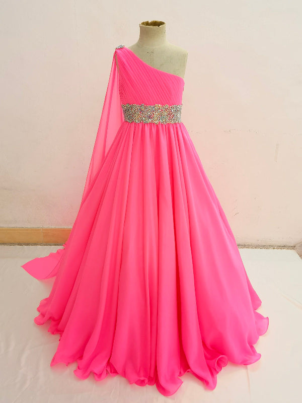 Floor-length Pageant Gown with Beaded Bodice for Little Girl